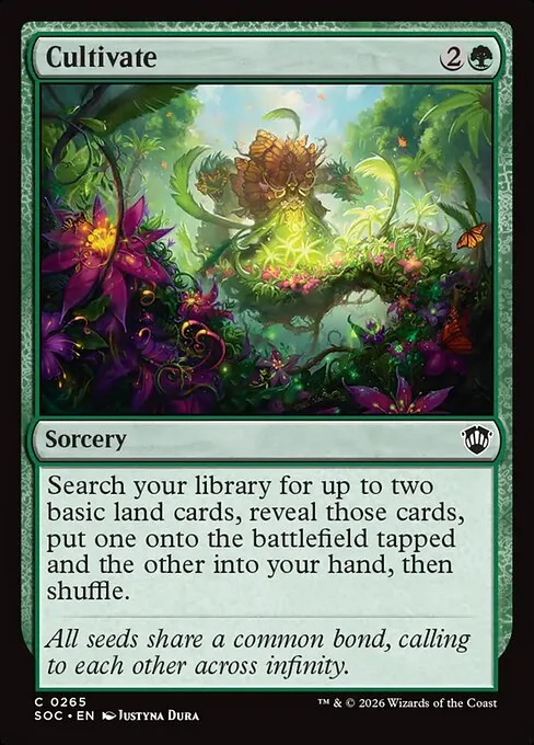 Cultivate — Secrets of Strixhaven Commander — Conjuro — Coste {2}{G}